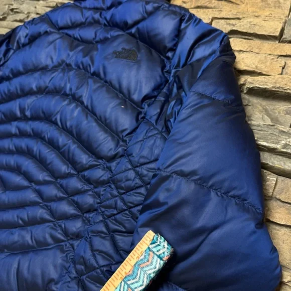The North Face 550 Down Insulated Parka Jacket Women Large Blue Full Zip Pockets - Picture 9 of 14